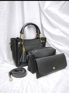 Women's PU Leather Plain Hand Bag 3 Pack