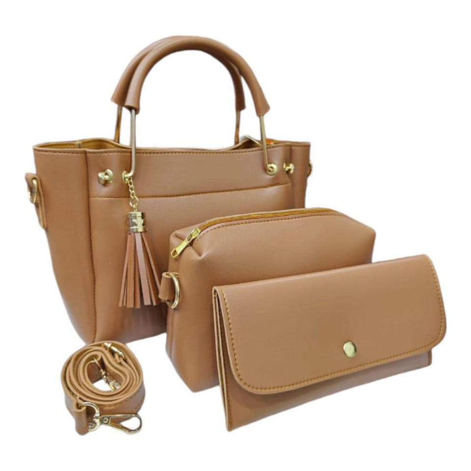 Women's PU Leather Plain Hand Bag 3 Pack