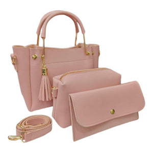 Women's PU Leather Plain Hand Bag 3 Pack