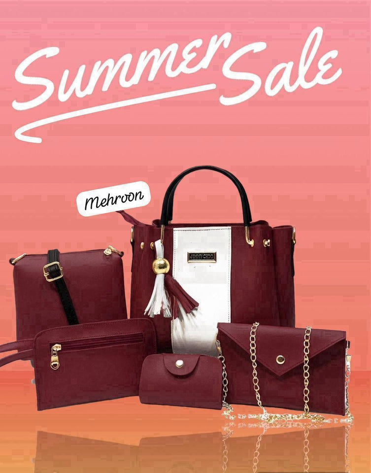 Women's Rexine Plain Hand Bag  5 piece
