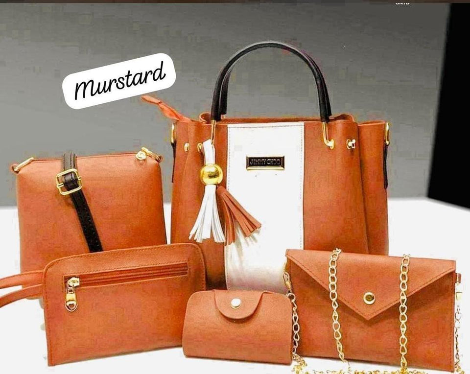 Women's Rexine Plain Hand Bag  5 piece