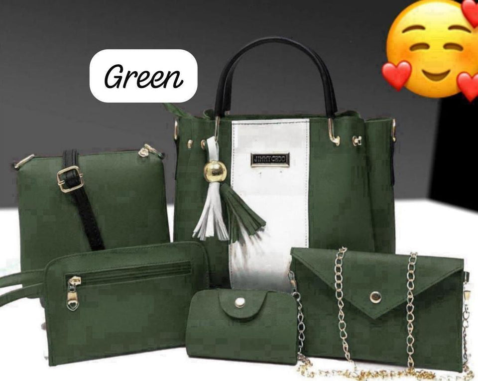 Women's Rexine Plain Hand Bag  5 piece